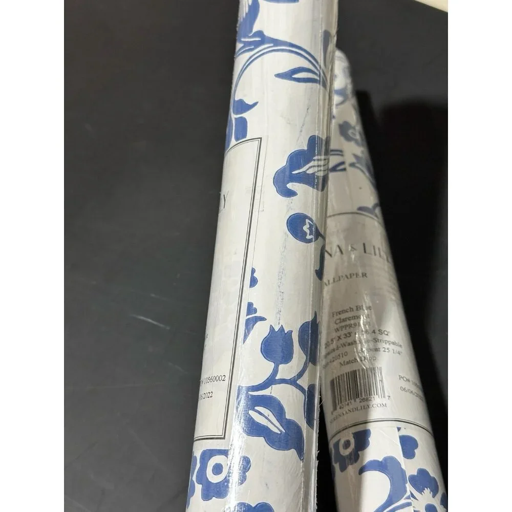 Serena & Lily Claremont Floral Print Wallpaper (Set of 2 Rolls)-French Blue
